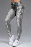 hulianfu - Dark Blue Fashion Casual Solid Ripped Patchwork High Waist Skinny Denim Jeans