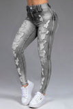 hulianfu - Dark Blue Fashion Casual Solid Ripped Patchwork High Waist Skinny Denim Jeans