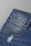 hulianfu - Black Casual Street Patchwork Ripped Straight Denim Jeans
