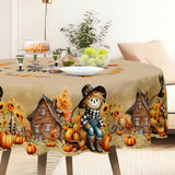Charming Scarecrow & Fall Harvest Tablecloth - Waterproof & Wrinkle-Free, Perfect for Thanksgiving & Autumn Decor, Country Farmhouse Style with Pumpkin & Sunflower Design, Ideal for Indoor/Outdoor Parties & Home Decoration