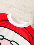 1set Infant Boys' Christmas Santa Print Long Sleeve Sweatshirt and Pants Set, Polyester and Spandex Blend, Round Neck, Regular Fit, Party Style, Knitted Fabric, Festive Holiday Outfit for Autumn/Winter, for Outdoor