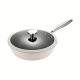 1pc 29CM Large Non-Stick Frying Pan with Lid - Kitchen & Dining Cookware - Maifan Stone Coated Surface, Induction and Gas Stove Compatible, Steak Frying, Home and Restaurant Use, Durable Cookware Item, Easy Cleaning Kitchen Supply