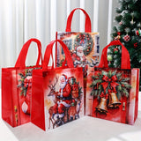 4-Pack Non-Woven Christmas Handbags, Santa Claus & Deer Oil Painting Style, Merry Christmas Gift Packing Bags, Festive Party Favor Bags, Home & Kitchen Holiday Decor, Polyester, Xmas Noel Natal Navidad Decor