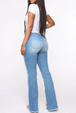 hulianfu - Baby Blue Casual Patchwork Ripped High Waist Regular Denim Jeans