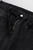 hulianfu - Black Casual Street Solid Patchwork High Waist Denim Jeans
