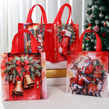 4-Pack Non-Woven Christmas Handbags, Santa Claus & Deer Oil Painting Style, Merry Christmas Gift Packing Bags, Festive Party Favor Bags, Home & Kitchen Holiday Decor, Polyester, Xmas Noel Natal Navidad Decor