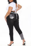 hulianfu - Khaki Casual Color Block Patchwork Mid Waist Skinny Denim Jeans