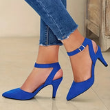 Chic Womens Solid Color Stiletto Heels - Pointed Toe Dress Pumps with Fashion Buckle Strap Slingback - Comfortable & Adjustable for Glamorous Style