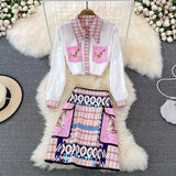 Two Piece Dress Summer Fashion Runway Skirt Suit Women's Short Sleeve Horse Geometry Print Blouse A Line Pocket Mini Skirt 2 Two Piece Set 230829