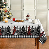 1pc, Polyester Tablecloth, Merry Christmas Table Cover, Buffalo Plaid Christmas Tree Pattern Table Cover, Christmas Atmospheric Table Decor, Holiday Desktop Decoration Fabric Table Cloth, Home Decoration, Christmas Decor, Gift