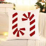 Christmas Candy Cane Embroidered Throw Pillow Covers, Traditional Style Knit Fabric, Geometric Pattern, Hand Wash, Zipper Closure, for Living Room Decor - Set of 1