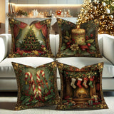 4-Pack Christmas Velvet Throw Pillow Covers 18x18, Festive Holiday Designs with Trees, Stockings & Candy Canes, Contemporary Zippered Pillowcases, Machine Washable, Decorative Woven Polyester for Living Room Sofa & Bedroom