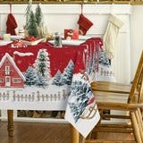 1pc Vibrant Snowman Snowflake Polyester Tablecloth - Waterproof, Woven, Machine Made, Rectangle Shape - Perfect for Merry Christmas, Holiday Desktop Decoration, Home Decor, Gift Idea