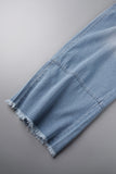 hulianfu - Light Blue Casual Solid Bandage Patchwork High Waist Straight Denim Jeans