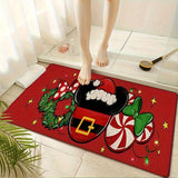 Christmas Holiday Bath Mat with Santa Hat, Holly, and Candy Canes - Non-Slip, Machine Washable, Medium Pile, Woven Polyester, 550gsm, 0.47inch Thick, Comfortable Floor Mat for Entryway, Kitchen, Living Room, Bedroom, Laundry Room - 1 Piece