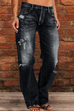 hulianfu - Black Casual Street Patchwork Ripped Straight Denim Jeans