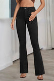 hulianfu - White Casual Solid Basic Mid Waist Regular Denim Jeans