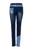 hulianfu - Khaki Casual Color Block Patchwork Mid Waist Skinny Denim Jeans
