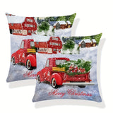 Set of 2 Christmas Throw Pillow Covers, Contemporary Style Woven Polyester Square Cushion Cases, Zippered Decorative Pillowcases with Festive Print for Sofa Chair Home Decor, Spot-Clean Only, 17x17 Inch