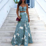 Two Piece Dress Floral Print Summer Dresses For Women  Two Piece Skirt Set Spaghetti Strap Crop Top And Maxi Long Skirt Party 2 Piece Sets T230113
