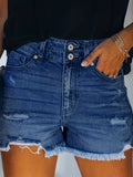 High-Stretch Womens Slim Fit Ripped Bermuda Shorts - High Waist, Slash Pockets, Solid Color, Cotton Blend, Sexy Style, Perfect for Spring/Summer - No Printing, No Sheer, Woven Denim Jeans & Clothing