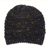 Acrylic Knit Solid Color Slouchy Beanie with Ponytail Hole - Soft, Packable, Elastic, Warm, and Trendy - Perfect for Daily Use in Autumn and Winter