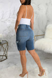hulianfu - Blue Fashion Casual Patchwork Ripped High Waist Regular Denim Jeans