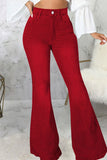 hulianfu - Black Casual Street Solid Patchwork High Waist Denim Jeans