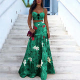 Two Piece Dress Floral Print Summer Dresses For Women  Two Piece Skirt Set Spaghetti Strap Crop Top And Maxi Long Skirt Party 2 Piece Sets T230113