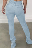 hulianfu - Black Casual Solid Ripped Slit High Waist Regular Denim Jeans