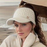 Cozy Knit Ponytail Visor Cap For Women - Thick Fleece-Lined, Ear Protection, Stretch Fit Baseball Hat For Fall/Winter