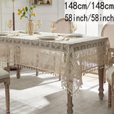 1pc Beige Linen Cotton Blend Crochet Tablecloth with Tassel - Tablecloths - Rustic American Pastoral Style Decor for Picnic, Holiday Party, and Home - Easy Care and Durable