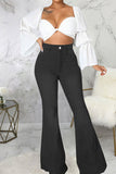hulianfu - Black Casual Street Solid Patchwork High Waist Denim Jeans