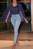 hulianfu - Light Blue Casual Solid Basic Mid Waist Skinny Denim Jeans