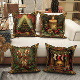 4-Pack Christmas Velvet Throw Pillow Covers 18x18, Festive Holiday Designs with Trees, Stockings & Candy Canes, Contemporary Zippered Pillowcases, Machine Washable, Decorative Woven Polyester for Living Room Sofa & Bedroom