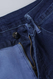 hulianfu - Khaki Casual Color Block Patchwork Mid Waist Skinny Denim Jeans