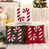Christmas Candy Cane Embroidered Throw Pillow Covers, Traditional Style Knit Fabric, Geometric Pattern, Hand Wash, Zipper Closure, for Living Room Decor - Set of 1
