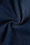 hulianfu - Blue Casual Solid Ripped Patchwork Mid Waist Regular Denim Jeans