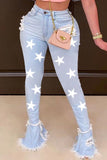 hulianfu - White Sexy Print Ripped Mid Waist Boot Cut Denim
