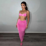 Two Piece Dress Echoine Strap Sling Crop Top Pleated Fold Midi Skirt Two Piece Set Sexy Party Outfits Women Clothing Summer Steetwear T230113