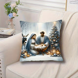 1pc French-Style Knit Fabric Throw Pillow Cover with Nativity Scene Design, Machine Washable Zipper Closure, Polyester Decorative Pillowcase for Living Room, Christmas Themed Home & Bedroom Decor 17.7"x17.7" (Excluding Pillow Insert)