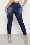 hulianfu - Deep Blue Casual Solid Ripped High Waist Skinny Denim Jeans