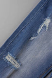hulianfu - Black Casual Street Patchwork Ripped Straight Denim Jeans