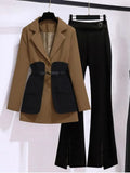 Womens Two Piece Pants Casual Blazer Set Korean Fashion Elegant Spring and Autumn Midi Suit CoatBlack Twopiece Femlae Clothing 221117