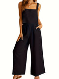 Summer Womens Fresh Fashion Square Neck Sleeveless Tank Top & Wide Leg Long Pants Set - Comfortable, Breathable, Relaxed Fit, European and American Style, Leisure Wear, Suspended Design, Two-Piece Outfit