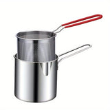 1pc Japanese-Style Mini Deep Fryer Pot - 304 Stainless Steel Gas Frying Pot with Filter Net for Tempura Oil Saving - Compact Space-Saving Design for Household Kitchen
