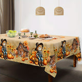Charming Scarecrow & Fall Harvest Tablecloth - Waterproof & Wrinkle-Free, Perfect for Thanksgiving & Autumn Decor, Country Farmhouse Style with Pumpkin & Sunflower Design, Ideal for Indoor/Outdoor Parties & Home Decoration