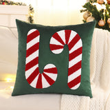 Christmas Candy Cane Embroidered Throw Pillow Covers, Traditional Style Knit Fabric, Geometric Pattern, Hand Wash, Zipper Closure, for Living Room Decor - Set of 1