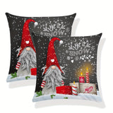 Set of 2 Christmas Throw Pillow Covers, Contemporary Style Woven Polyester Square Cushion Cases, Zippered Decorative Pillowcases with Festive Print for Sofa Chair Home Decor, Spot-Clean Only, 17x17 Inch