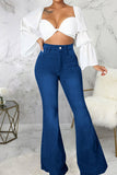 hulianfu - Black Casual Street Solid Patchwork High Waist Denim Jeans